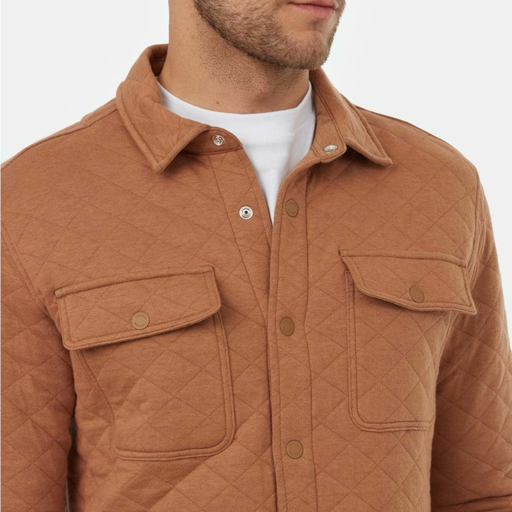 Men's Tentree Quilted Tan Shacket in Foxtrot Brown